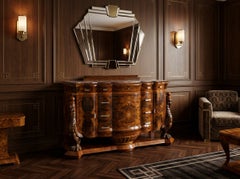 Cómoda escultural de estilo Art Déco en madera de nogal con nudos y acabado francés, de alrededor de 1930