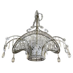 Antique Late 1920's Baguès Beaded Glass Basket Chandelier