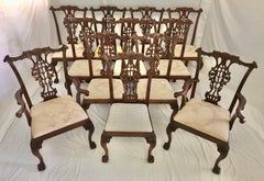 Early 20th c. set of 12 Hand Carved Chippendale Style Mahogany Dining Chairs