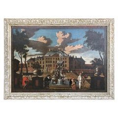 17th c. Dutch School Palace Courtyard Oil on Canvas