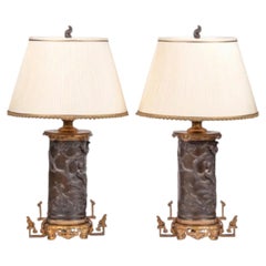 Coppia di eccezionali lampade da tavolo "Bruna" in bronzo massiccio di Ebanista, del Movimento Estetico
