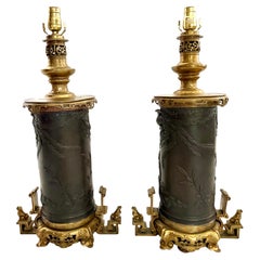 Coppia di eccezionali lampade da tavolo "Bruna" in bronzo massiccio di Ebanista, del Movimento Estetico