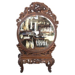 A Finely Carved Early 20th c. Japanese Hinoki wood Display Cabinet
