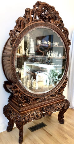A Finely Carved Early 20th c. Japanese Hinoki wood Display Cabinet