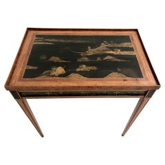 A Late 18th c. English Sheraton Satinwood & Kingwood Tea Table w/Chinoiserie Top