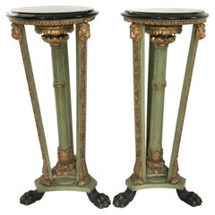 A late 19th c. Pair of Carved 43" Wood Pedestal Stands