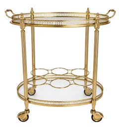 Maison Bagues Oval Brass Bar Cart, Circa 1960