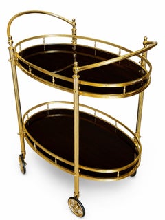 Circa 1960 Two Tiered Oval Brass Serving Trolley