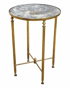 Circa 1940 French Neo-classical brass drinks table with eglomise glass