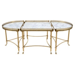 Rare Maison Jansen Tripartite Brass and Carrara Marble Coffee Table, circa 1940