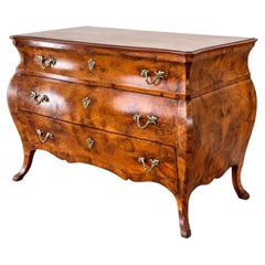 Circa 1920 Italian Rococo-Style Burl Walnut Bombé Commode