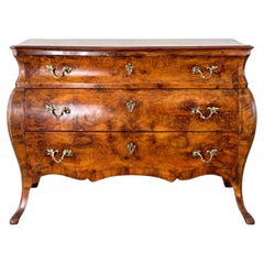 Circa 1920 Italian Rococo-Style Burl Walnut Bombé Commode