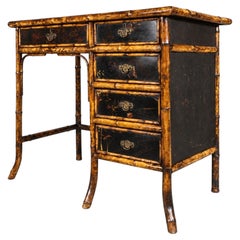 English Antique Bamboo Desk, Victorian Design, Five Drawers, 1870 UK