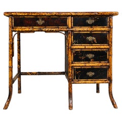 English Antique Bamboo Desk, Victorian Design, Five Drawers, 1870 UK