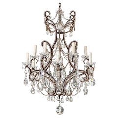 19th Century Toscano 12 lite Iron & Crystal Chandelier , US wired