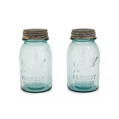 Set of 20 Antique Blue Ball Mason Jars with Zinc Lids, Circa 1890