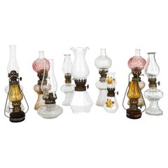 Collection of 11 Miniature Glass Oil Lamps, Antique & Vintage, 1900