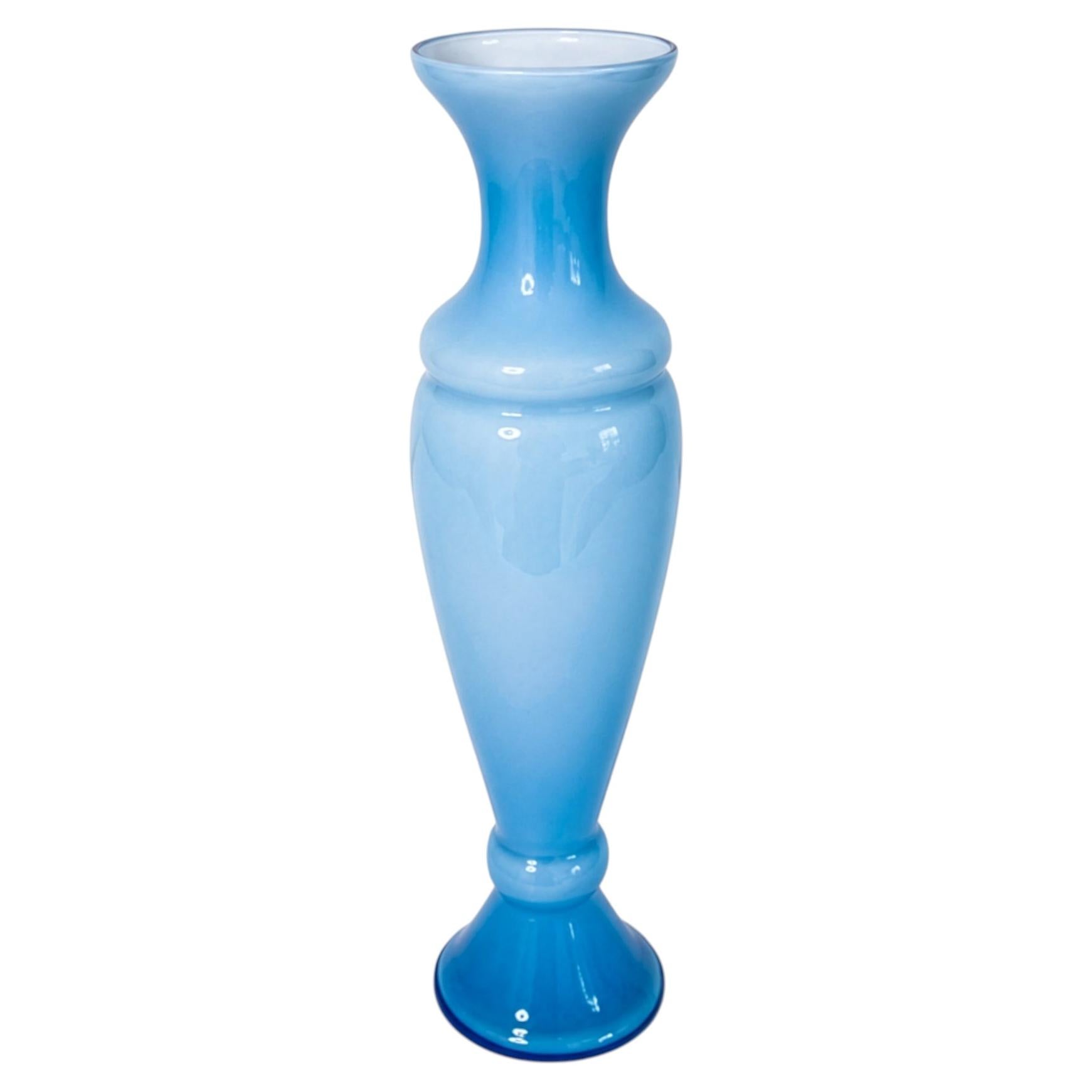 Early 20th-Century European Blue Opaline Glass Vase, Circa 1930 For Sale