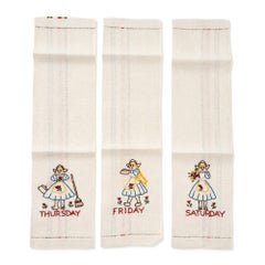 Vintage Dutch Girl Kitchen Towels Set, Hand-Embroidered Folk Art
