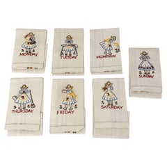 Vintage Dutch Girl Kitchen Towels Set, Hand-Embroidered Folk Art