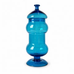 Set of Three Italian Blue Glass Apothecary Jars, Empoli Style, Late 20th Century