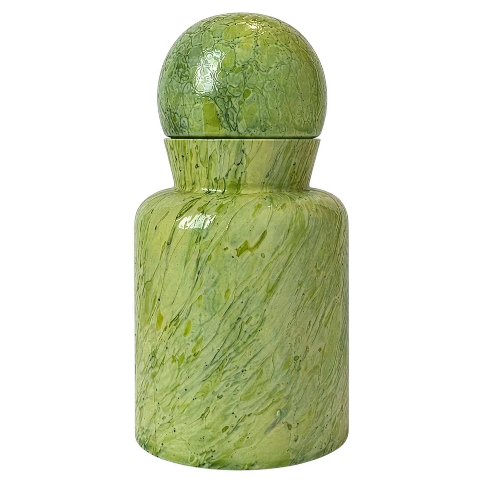 Mid-Century Modern Scandinavian Green Crackle Glass Lidded Vase For Sale