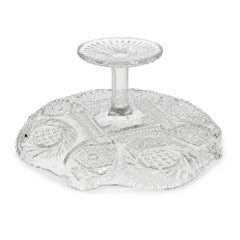 Antique American Pressed Glass Compote, Oval, Floral Motifs, 1890-1910