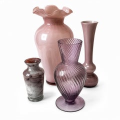 Set of Four Vintage Art Glass Vases in Plum Amethyst Tones, 1980