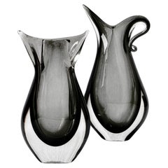 Pair of Mid-Century Murano Sommerso Glass Bases in Fumé Gray