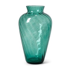 Set of Three Vintage Hand-Blown Turquoise Glass Vases with Swirled Texture