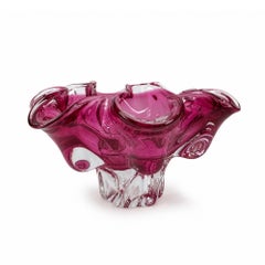 Czechoslovakian Art Glass Cat’s Head Vase and Bowl Set, Pink, 1960s