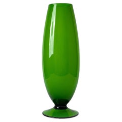 Jarrón de cristal verde vintage de Empoli, Italia, estilo «mid-century modern», década de los 50