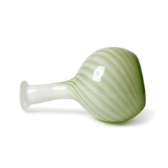 Vintage Murano Glass Vase, Green and White Spiral Design, Italy, 1970s
