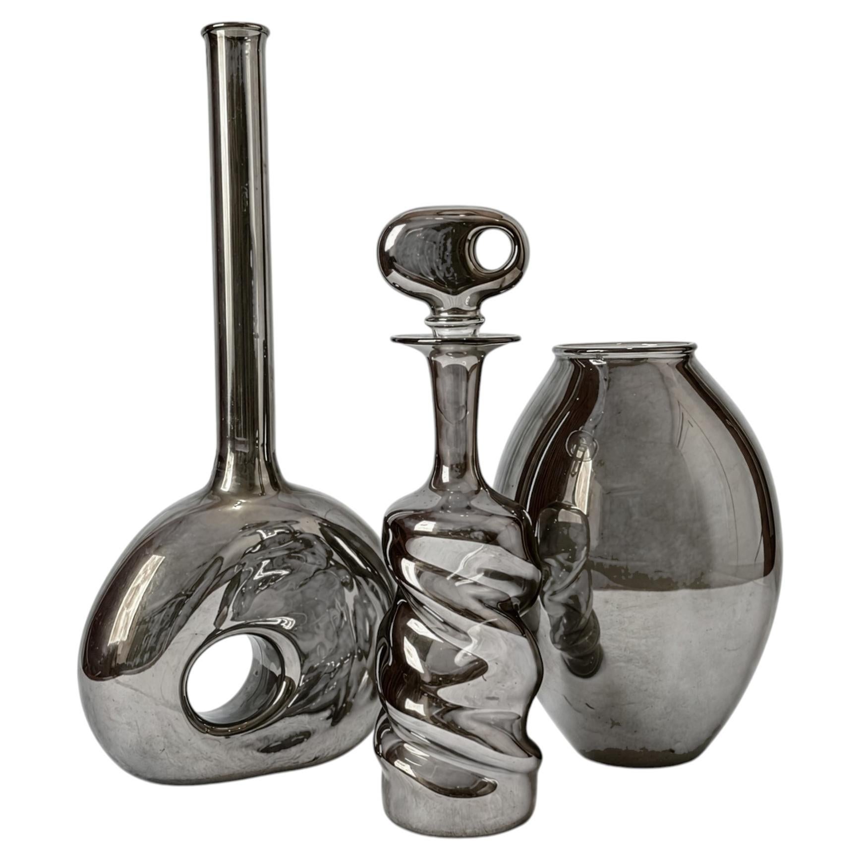 Lot de trois récipients en verre fumé danois, style milieu du siècle en vente