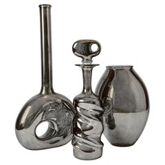 Lot de trois récipients en verre fumé danois, style milieu du siècle