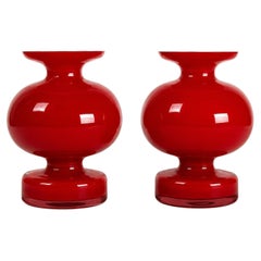 Pair of Ruby Red Art Glass Vases, Mid-Century Danish Design