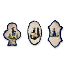 Vintage Set of 7 Henriot Quimper Breton Faience Trinket Dishes