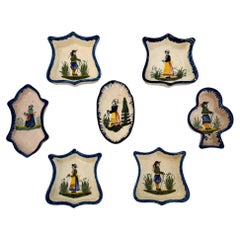 Vintage Set of 7 Henriot Quimper Breton Faience Trinket Dishes