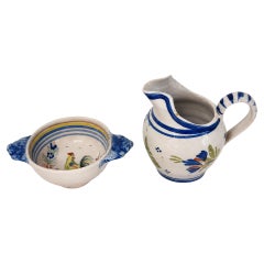 Vintage Henriot Quimper Faience Roaster Bowl & Pitcher Set, circa 1960