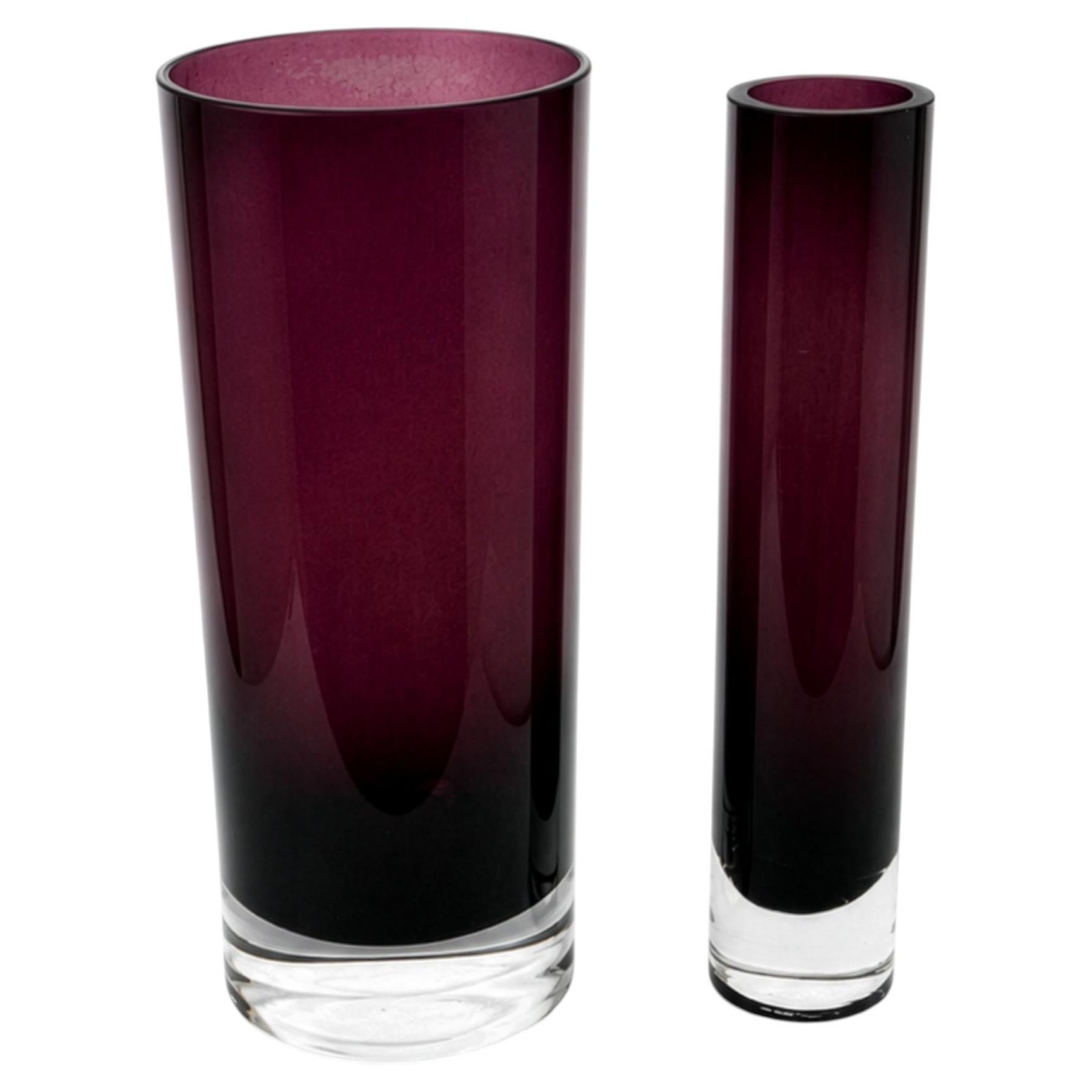 Zweier-Set polnischer Amethystglas-Vasen, Mid-Century-Modern, 1960