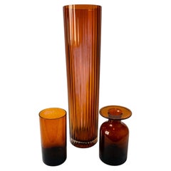 Set of Three Vintage Dark Amber Glass Vessels, 1970s