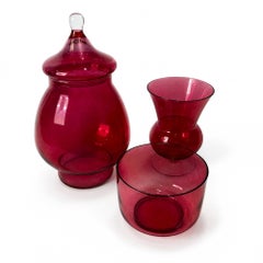 Vintage Italian Glass Vessel Set, Fuchsia Pink, Empoli Style, 1960