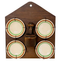 Vintage Primitive Folk Art Butter Pat Display with Pineapple Mold
