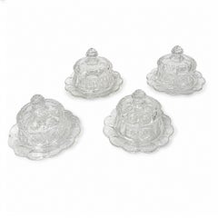 Set of Mosser Glass Miniature Covered Butter Dishes, Cherry Motif