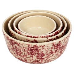 Antique Morton Pottery Illinois Spongeware Nesting Bowls, Set of Four