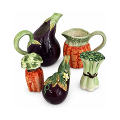 Fitz and Floyd Ceramic Vegetable Measuring Cup and Shakers Set
