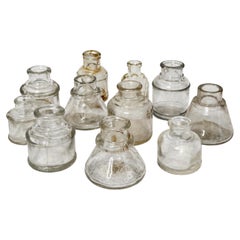 Victorian Era Antique English Ink Bottles Collection, Clear Glass