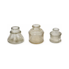 Victorian Era Antique English Ink Bottles Collection, Clear Glass