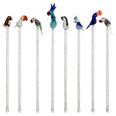 Vintage Murano Glass Cocktail Stirrers Set of 8, Bird & Marine Motifs