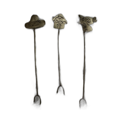 Vintage Set of 14 Alpaca Cocktail Forks, Mexican Novelty Designs, 1980